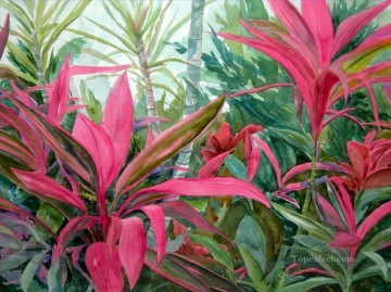 水彩 Painting - 赤い花の水彩画